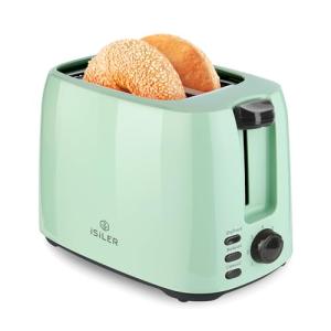 iSiLER 2 Slice Toaster, 1.3 Inches Wide Slot Bagel Toaster with 7 Shade Settings and Double Side Baking, Removable Crumb Tray, Defrost Cancel Function Green