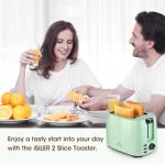 iSiLER 2 Slice Toaster, 1.3 Inches Wide Slot Bagel Toaster with 7 Shade Settings and Double Side Baking, Removable Crumb Tray, Defrost Cancel Function Green