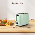 iSiLER 2 Slice Toaster, 1.3 Inches Wide Slot Bagel Toaster with 7 Shade Settings and Double Side Baking, Removable Crumb Tray, Defrost Cancel Function Green