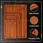 Pre-Oiled, Non Toxic 3-Piece Carbonized Bamboo Cutting Board Set, Eco-Friendly Wooden Chopping Boards for Kitchen with Hanging Hole, 500°F Carbonized Technology Charcuterie Serving Boards Deer & Oak