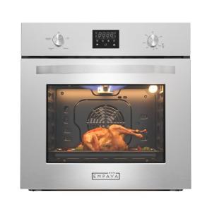 Empava 24 Inch Natural Gas Single Wall Oven with 5 Cooking Modes, Convection Fan and Rotisserie, Knob Control and Digital Display, Stainless Steel