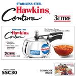 Hawkins 3 Litre Contura Pressure Cooker, Stainless Steel Inner Lid Cooker, Handi Cooker, Induction Cooker, Silver (SSC30)