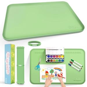 Silicone Art Mat for Crafts, 24" x 16" Painting Mat for Kids with Raised Sides to Stay Tidy, Paint Craft Mats for Clay, Resin, Slime, Jewelry-Making & Crafts Creation (Green)