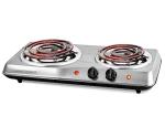 OVENTE Electric Countertop Double Burner, 1700W Cooktop with 6" and 5.75" Stainless Steel Coil Hot Plates, 5 Level Temperature Control, Indicator Lights and Easy to Clean Cooking Stove, Silver BGC102S