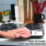 OVENTE Electric Countertop Double Burner, 1700W Cooktop with 6" and 5.75" Stainless Steel Coil Hot Plates, 5 Level Temperature Control, Indicator Lights and Easy to Clean Cooking Stove, Silver BGC102S