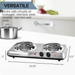 OVENTE Electric Countertop Double Burner, 1700W Cooktop with 6" and 5.75" Stainless Steel Coil Hot Plates, 5 Level Temperature Control, Indicator Lights and Easy to Clean Cooking Stove, Silver BGC102S