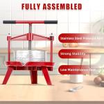 2.38 Gallon Fruit Wine Press - Heavy-duty Stainless Steel Cider Press with T-Handle & Swing Cross Beam for Apple, Grape, Home Brewing Juice Making