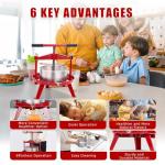 2.38 Gallon Fruit Wine Press - Heavy-duty Stainless Steel Cider Press with T-Handle & Swing Cross Beam for Apple, Grape, Home Brewing Juice Making