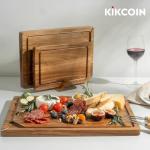 Kikcoin Wood Cutting Boards for Kitchen, 3 PCS Wooden Cutting Board Set with Holder, Chopping Board with Built-In Compartments and Juice Groove, Solid Charcuterie Board Serving Tray Wood Butcher Block