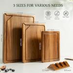 Kikcoin Wood Cutting Boards for Kitchen, 3 PCS Wooden Cutting Board Set with Holder, Chopping Board with Built-In Compartments and Juice Groove, Solid Charcuterie Board Serving Tray Wood Butcher Block
