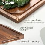 Kikcoin Wood Cutting Boards for Kitchen, 3 PCS Wooden Cutting Board Set with Holder, Chopping Board with Built-In Compartments and Juice Groove, Solid Charcuterie Board Serving Tray Wood Butcher Block