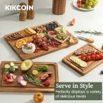 Kikcoin Wood Cutting Boards for Kitchen, 3 PCS Wooden Cutting Board Set with Holder, Chopping Board with Built-In Compartments and Juice Groove, Solid Charcuterie Board Serving Tray Wood Butcher Block