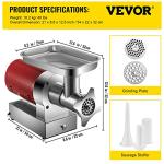 VEVOR, 661 Lbs/Hour1100 W Machine, 1.5 HP Electric Mincer with 2 Grinding Plates, Sausage Kit Set Meat Grinder Heavy Duty, Home Kitchen & Commercial Use Red, 1100 W