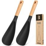 Cooking Spoon for Nonstick Cookwares, Great for Cooking and Serving Sturdy BPA-Free Matte Silicone, Wood Handle Spoon for Mixing, Scoop, and Scrape (2 Pack of Black, 11.4 inch)