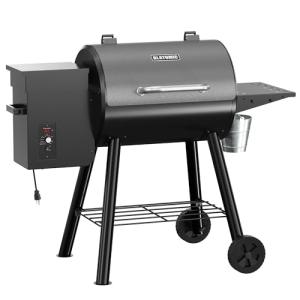 Wood Pellet Grill, 440 SQ. IN Cook Area Pellet Smoker Grill, 12LBS Hopper Pellets Grill, 500℉ Max Temperature&Auto Feed, 8 in 1 BBQ Grill Outdoor with Side Table, Grease Bucket