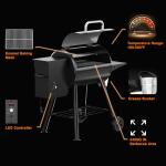 Wood Pellet Grill, 440 SQ. IN Cook Area Pellet Smoker Grill, 12LBS Hopper Pellets Grill, 500℉ Max Temperature&Auto Feed, 8 in 1 BBQ Grill Outdoor with Side Table, Grease Bucket