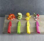 Kuhn Rikon COLORI+ Non-Stick Straight and Serrated Paring Knives with Safety Sheaths, Set of 3, Red, Yellow and Green