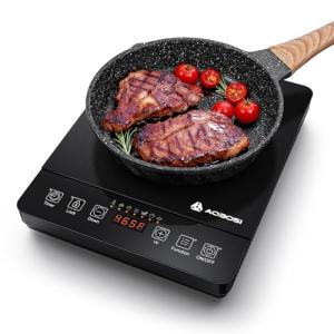 Portable Induction Cooktop 20 Temperature & Power Levels,1800W Single Burner Electric Cooktop with 6.8 inch Heating Coil,Low Noise Hot Plate with Timer
