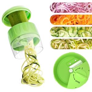 GLADICER Handheld Low-Carb Spiralizer，3-in-1 Veggie Noodle Maker for Zucchini, Carrots & More, Compact Design for Small Kitchens, Rust-Resistant Stainless Steel Blades(Green)