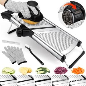 Mandoline Slicer for Kitchen, Adjustable mandoline food slicer， Stainless Steel vegetable slicer with Cut-Resistant Gloves