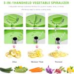 GLADICER Handheld Low-Carb Spiralizer，3-in-1 Veggie Noodle Maker for Zucchini, Carrots & More, Compact Design for Small Kitchens, Rust-Resistant Stainless Steel Blades(Green)