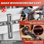 Saker 4-in-1 Drilling Positioning Ruler, Adjustable 13.78in Multifunctional T Square Ruler, Cabinet Hardware Jig, Marking Gauge Tools for Woodworking, Cabinet Drawer Door Hole Drilling Template