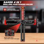 Saker 4-in-1 Drilling Positioning Ruler, Adjustable 13.78in Multifunctional T Square Ruler, Cabinet Hardware Jig, Marking Gauge Tools for Woodworking, Cabinet Drawer Door Hole Drilling Template