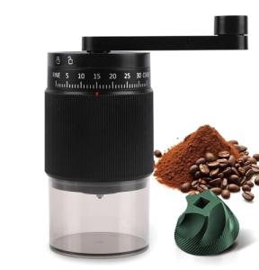 Manual Coffee Grinder - 95 Ceramic Burr, Adjustable Coarse to Fine, 30g Beans & 80ml Powder, Detachable Handle for Espresso, French Press, Camping (Black and grey)