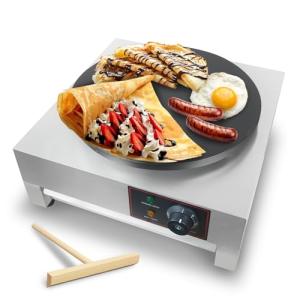 XXUNYNUIN Electric Crepe Maker, 16 Inch Commercial Crepe Machine Temp Control 122-572°F, Nonstick Flat Plate Crepe Griddle 1700W