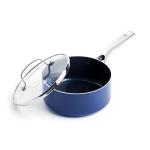 Blue Diamond Nonstick 2QT Saucepan with Lid, Non Toxic PFAS-Free Diamond Ceramic, Dishwasher & Oven Safe, Metal Utensil Safe Pot, Stay Cool Handle, Chef Pan, Glass Lid, Blue