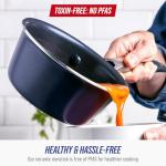 Blue Diamond Nonstick 2QT Saucepan with Lid, Non Toxic PFAS-Free Diamond Ceramic, Dishwasher & Oven Safe, Metal Utensil Safe Pot, Stay Cool Handle, Chef Pan, Glass Lid, Blue