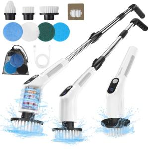 Electric Spin Scrubber for Cleaning - Upgraded Cordless Cleaning Brush Scrubber - IPX7 Waterproof Power Scrubber with 7 Brush Heads, Extended Handle and 2 Speeds for Bathroom Shower Bathtub Floor