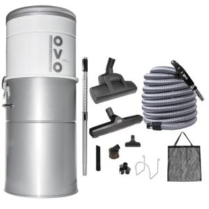 OVO Heavy Duty Powerful Central Vacuum System, Hybrid Filtration (with or Without Disposable Bags) 35L or 9.25Gal, 750 Airwatts with 40ft Deluxe Plus Accessory kit Included