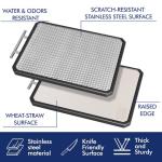 Stainless Steel Cutting Board, Scratch-resistant Cutting Board for Kitchen, 16 * 11 inch Double Sided Chopping Board, 304 Stainless Steel and Food-Grade Wheat Straw PP, Dishwasher Safe