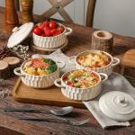 ArteBake Mini Cocotte Set-14 OZ Small Casserole Dishes with Lids and Handles, Individual Ceramic Baking Ramekins for Lasagna, Soufflé, Soup,Oven, Microwave & Dishwasher Safe,set of 4, Beige