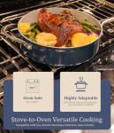 CookinCraze Stock Pot 4.5QT Nonstick Ceramic Dutch Oven with Lid (9.5") Non-Toxic PFAS-Free Even Heat Distribution, for Braising, Baking Bread & Soups, Compatible for All Cooktops(Induction/Gas/Electric) Oven Safe to 500°F, Navy Blue