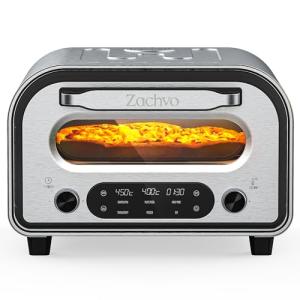 ZACHVO Electric Pizza Oven 450°C – 90 Sec Neapolitan Pizza Maker for 12" Pizzas, Indoor Use, 5 Presets, Touchscreen & Knob, Stainless Steel, with Pizza Stone, Peel & Recipe Book