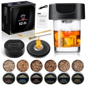 Rechargeable Electric Cocktail Smoker Kit - 6 Wood Chip Flavors, Auto-Ignite & Flame-Free Design. Perfect Whiskey Gift for Men, Dads, Husbands