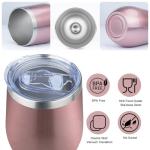 MEZMUT 12 Oz Insulated Wine Tumbler with Lid Double Wall Vacuum Stainless Steel Wine Glass Coffee Mug Insulated Tumbler Cup for Champaign, Cocktail, Beer (Rose Gold, 1 Pack)