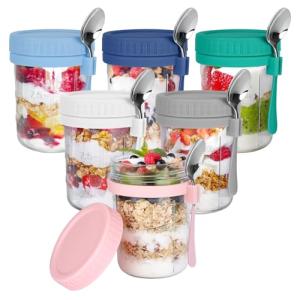 OcePor 6 Pack Overnight Oats Containers with Lids and Spoons, 16 OZ Glass Mason Overnight Oats Jars, Large Capacity Airtight Jars for Milk, Cereal, Fruit