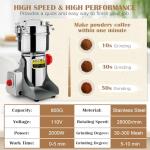 800G Electric Grain Grinder Mill, 2000W Swing-Type 304 Dry Cereals Pulverizer Makes Dry Goods, Spices, Coffee, Pepper, Etc., Commercial 110V High-speed Superfine Machine (800G Swing Type)