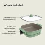 bella Make & Take Electric Skillet, Fits-anywhere™ kitchenware, EverGood™ Ceramic Coating, Adjustable Temperature & Dishwasher-Safe Tempered Glass Lid, Cast Aluminum Base, 1200 Watt, Seaglass