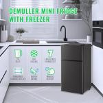 DEMULLER 2.4 Cu.ft Mini Fridge with Freezer Small Refrigerator with 7 Adjustable Temperature Control & Ajustable Feet, Compact Tiny Size Dorm Refrigerator Ideal for Kitchen Office Apt Dark Grey