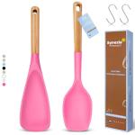 Large Silicone Cooking Spoons Set, 2 Pcs Heat Resistant Serving Spoon, Multifunction Nonstick Spatula Spoon for Mixing, Stiring, Basting, Scooping,Scraping (Berry Carnival Fuchsia)