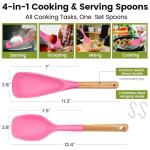 Large Silicone Cooking Spoons Set, 2 Pcs Heat Resistant Serving Spoon, Multifunction Nonstick Spatula Spoon for Mixing, Stiring, Basting, Scooping,Scraping (Berry Carnival Fuchsia)