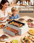 XHJ 4-in-1 Electric Indoor Grill Smokeless for Home,Countertop Electric Grill with Removable Sizzle Grill Pan & Grate + Auto Rotating Kabob Skewers + Electric Hot Dog Roller Dual Zone Cooking with Lid