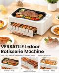 XHJ 4-in-1 Electric Indoor Grill Smokeless for Home,Countertop Electric Grill with Removable Sizzle Grill Pan & Grate + Auto Rotating Kabob Skewers + Electric Hot Dog Roller Dual Zone Cooking with Lid