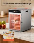 VEVOR Rotary Food Dehydrator Machine, 12 Stainless Steel Trays, 800W Electric Food Dryer with Adjustable Temperature & 24-Hour Timer, Dehydrator for Jerky, Meat, Fruit, Vegetables, Herbs, Dog Treats