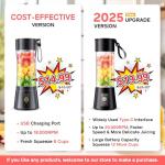 Cordless Personal Size Portable Blender - 380Ml Blender Smoothies and Shakes, BPA Free Traveling Juice Cup with Powerful Blending, Freshly Squeezed in Sports/Travel/Home