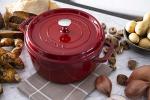 STAUB Cast Iron Dutch Oven 4-qt Round Cocotte, Made in France, Serves 3-4, Cherry
